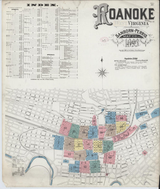 Sanborn Fire Insurance Map from Roanoke, Independent Cities, Virginia (1893), Sheet #0001 - Complete Map Set gallery image, historic Sanborn map, vintage wall art, Virginia Virginia
