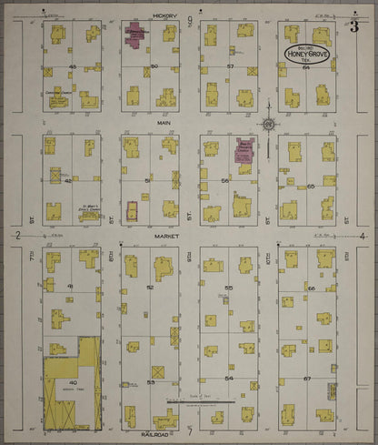 Sanborn Fire Insurance Map from Honey Grove, Fannin County, Texas (1921), Sheet #0003 - Complete Map Set gallery image, historic Sanborn map, vintage wall art, Texas Texas