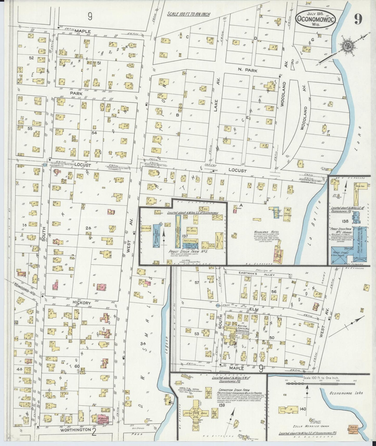 Sanborn Fire Insurance Map from Oconomowoc, Waukesha County, Wisconsin (1915), Sheet #0009 - Historic Sanborn Fire Insurance Map Print, vintage old map wall art, antique decor, genealogy gift, Wisconsin Wisconsin map