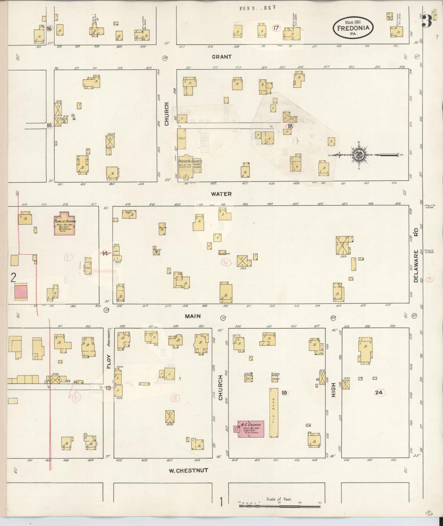 Sanborn Fire Insurance Map from Fredonia, Mercer County, Pennsylvania (1929), Sheet #0003 - Historic Sanborn Fire Insurance Map Print, vintage old map wall art, antique decor, genealogy gift, Pennsylvania Pennsylvania map