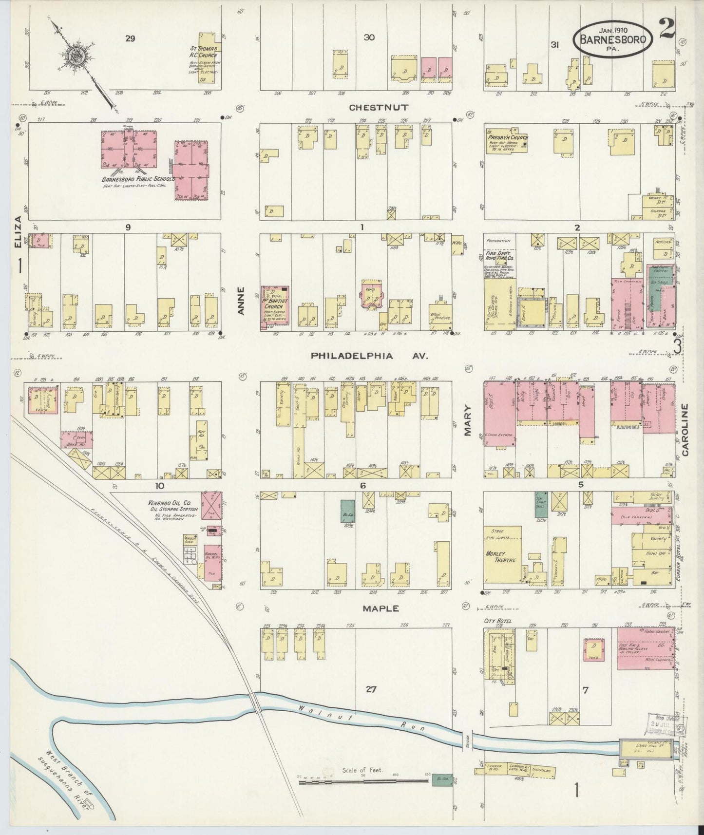 Sanborn Fire Insurance Map from Barnesboro, Cambria County, Pennsylvania (1910), Sheet #0002 - Historic Sanborn Fire Insurance Map Print, vintage old map wall art, antique decor, genealogy gift, Pennsylvania Pennsylvania map