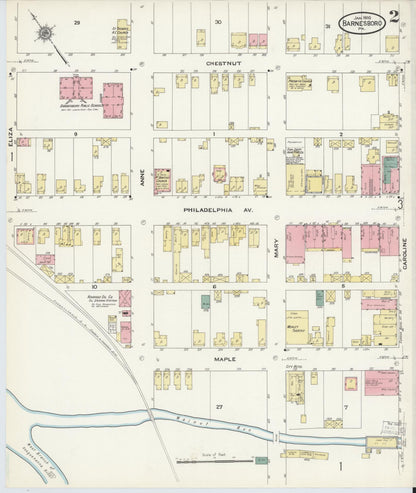 Sanborn Fire Insurance Map from Barnesboro, Cambria County, Pennsylvania (1910), Sheet #0002 - Historic Sanborn Fire Insurance Map Print, vintage old map wall art, antique decor, genealogy gift, Pennsylvania Pennsylvania map