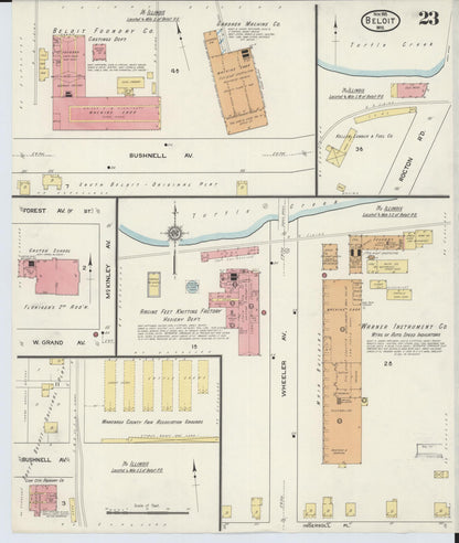 Sanborn Fire Insurance Map from Beloit, Rock County, Wisconsin (1915), Sheet #0023 - Historic Sanborn Fire Insurance Map Print, vintage old map wall art, antique decor, genealogy gift, Wisconsin Wisconsin map