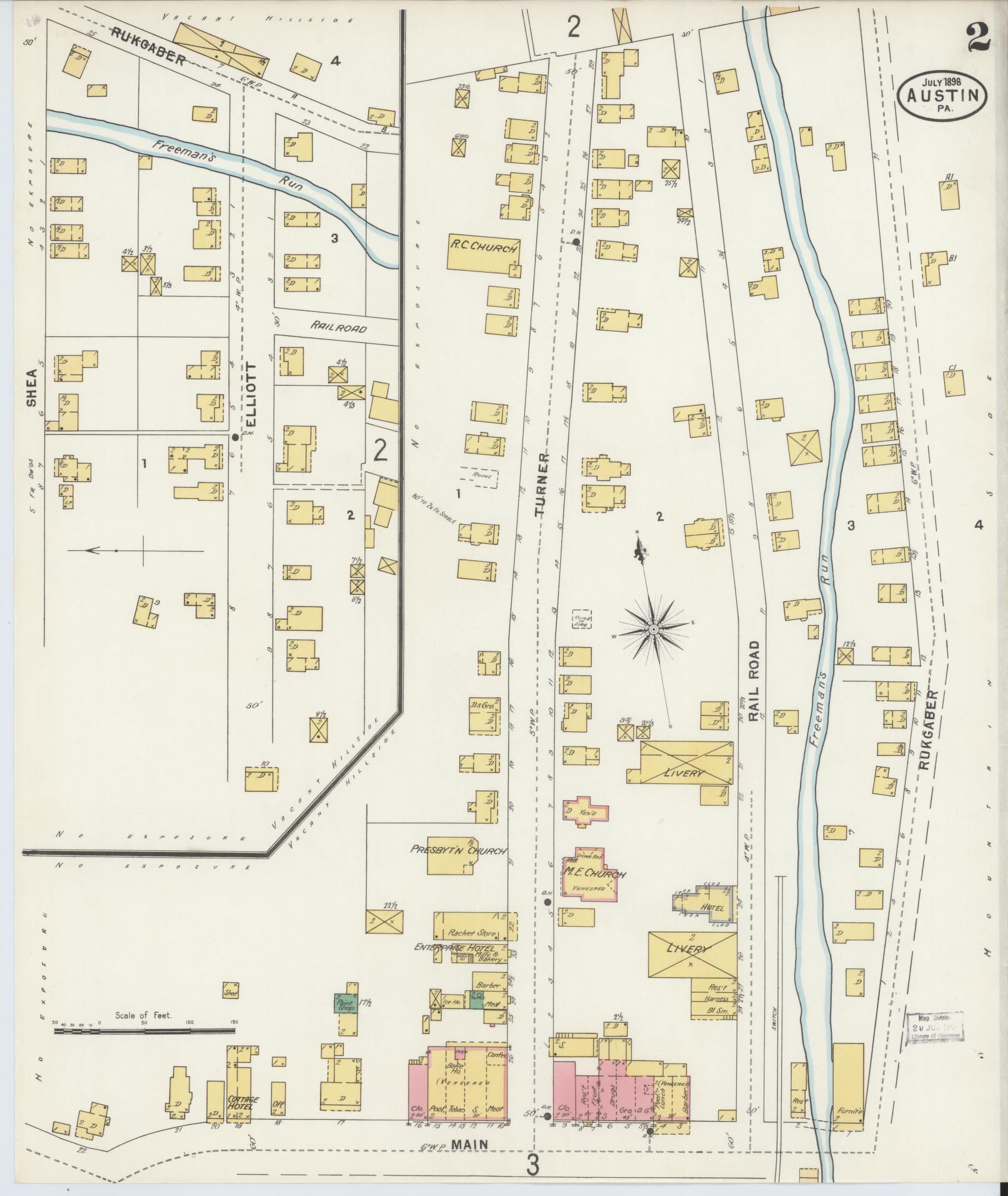 Sanborn Fire Insurance Map from Austin, Potter County, Pennsylvania (1898), Sheet #0002 - Historic Sanborn Fire Insurance Map Print, vintage old map wall art, antique decor, genealogy gift, Pennsylvania Pennsylvania map