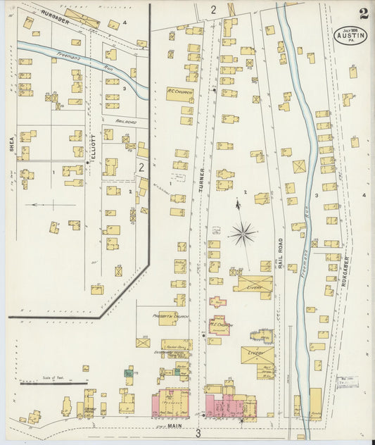 Sanborn Fire Insurance Map from Austin, Potter County, Pennsylvania (1898), Sheet #0002 - Historic Sanborn Fire Insurance Map Print, vintage old map wall art, antique decor, genealogy gift, Pennsylvania Pennsylvania map