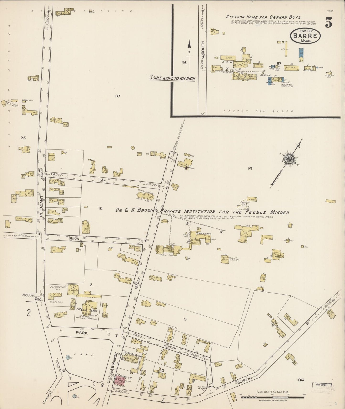 Sanborn Fire Insurance Map from Barre, Worcester County, Massachusetts (1922), Sheet #0005 - Complete Map Set gallery image, historic Sanborn map, vintage wall art, Massachusetts Massachusetts