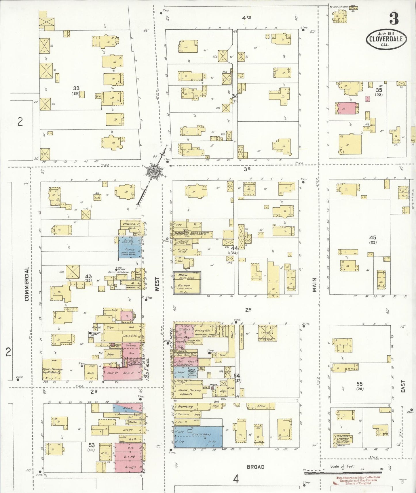 Sanborn Fire Insurance Map from Cloverdale, Sonoma County, California (1911), Sheet #0003 - Complete Map Set gallery image, historic Sanborn map, vintage wall art, California California