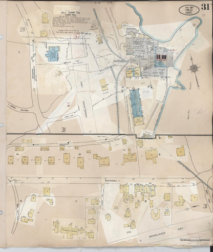 Sanborn Fire Insurance Map from Hilo, Hawaii County, Hawaii (1957), Sheet #0031 - Historic Sanborn Fire Insurance Map Print, vintage old map wall art