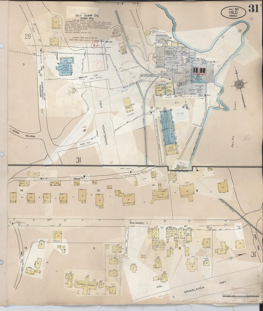Sanborn Fire Insurance Map from Hilo, Hawaii County, Hawaii (1957), Sheet #0031 - Historic Sanborn Fire Insurance Map Print, vintage old map wall art