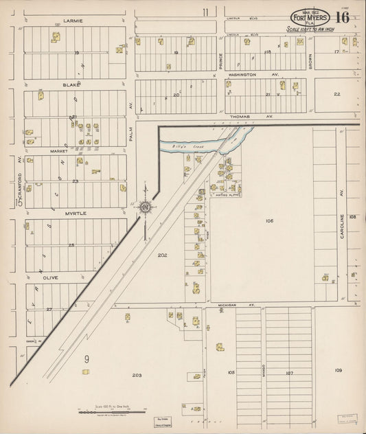 Sanborn Fire Insurance Map from Fort Myers, Lee County, Florida (1922), Sheet #0016 - Historic Sanborn Fire Insurance Map Print, vintage old map wall art, antique decor, genealogy gift, Florida Florida map