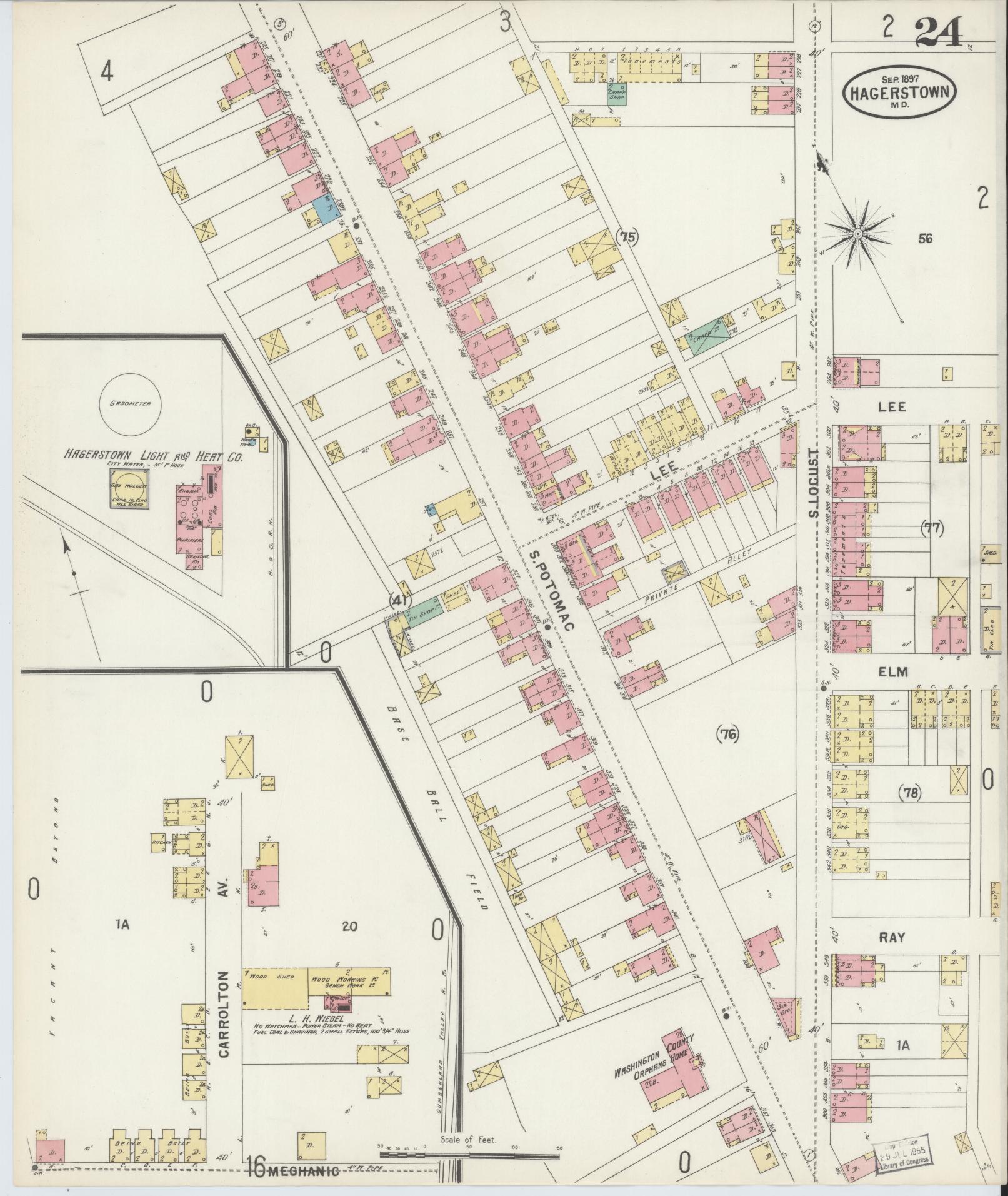 Sanborn Fire Insurance Map from Hagerstown, Washington County, Maryland (1897), Sheet #0024 - Complete Map Set gallery image, historic Sanborn map, vintage wall art, Maryland Maryland