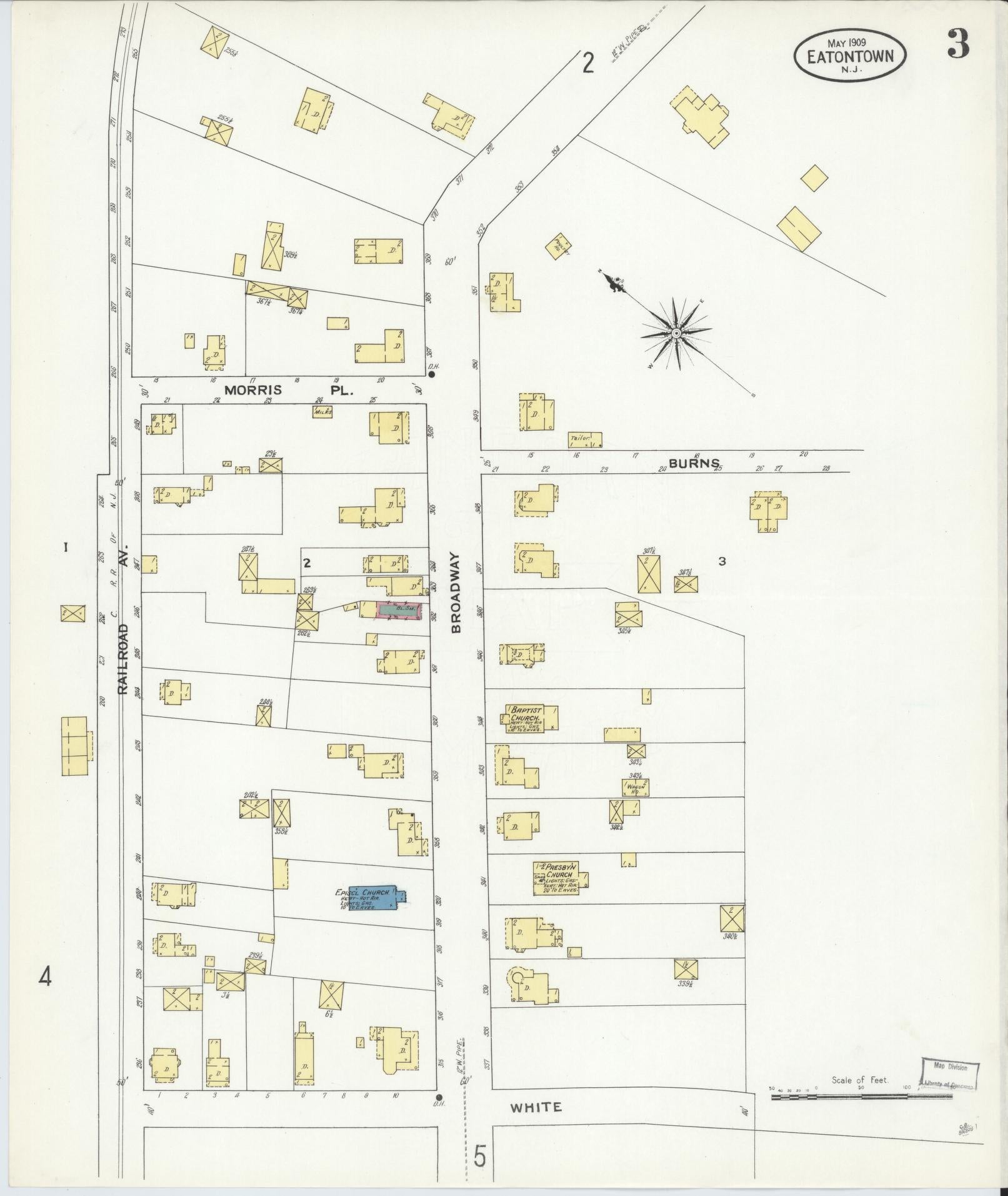 Sanborn Fire Insurance Map from Eatontown, Monmouth County, New Jersey (1909), Sheet #0003 - Historic Sanborn Fire Insurance Map Print, vintage old map wall art, antique decor, genealogy gift, New Jersey New Jersey map