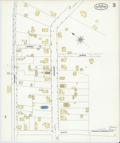 Sanborn Fire Insurance Map from Eatontown, Monmouth County, New Jersey (1909), Sheet #0003 - Historic Sanborn Fire Insurance Map Print, vintage old map wall art, antique decor, genealogy gift, New Jersey New Jersey map