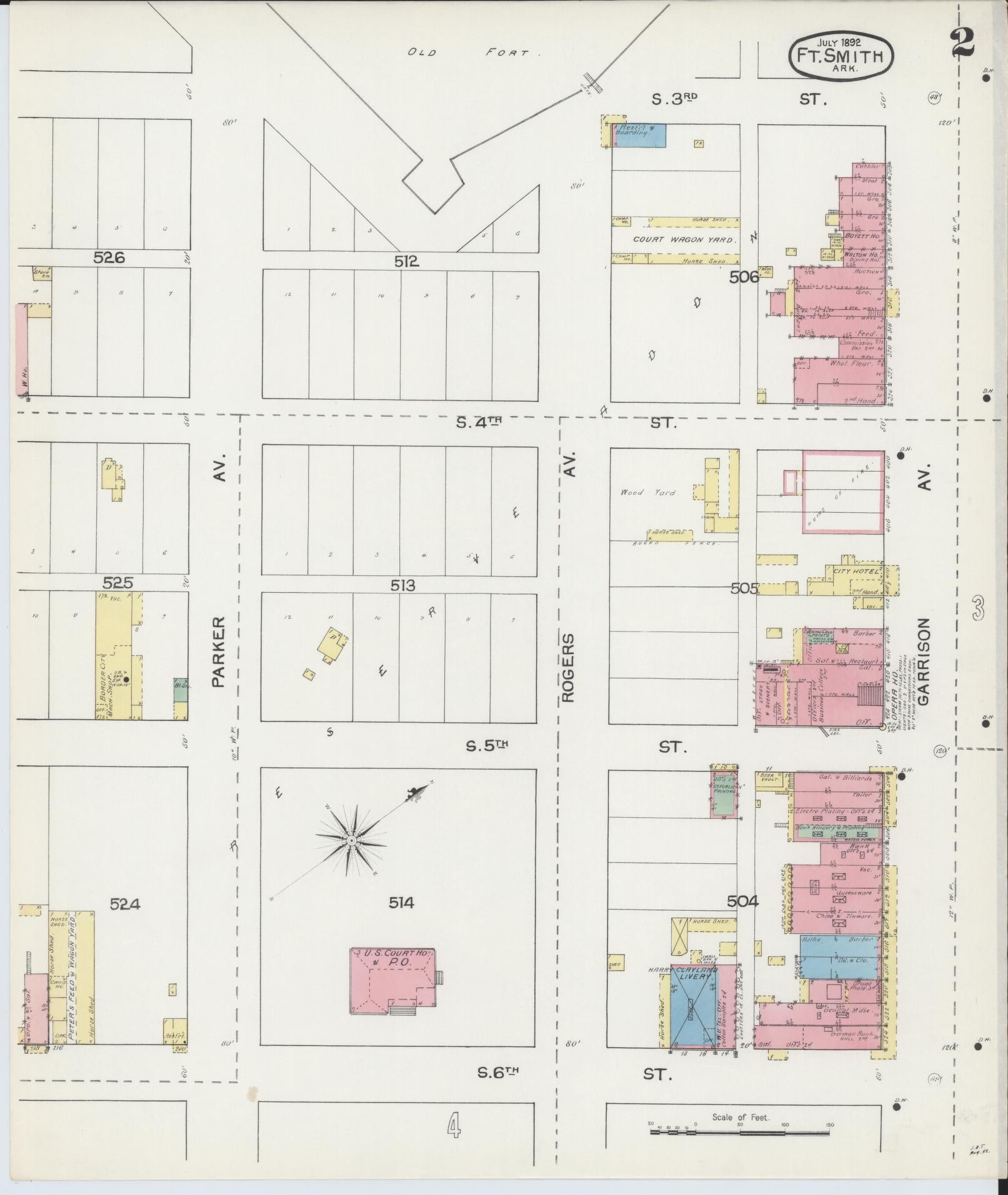 Sanborn Fire Insurance Map from Fort Smith, Sebastian County, Arkansas (1892), Sheet #0002 - Historic Sanborn Fire Insurance Map Print, vintage old map wall art, antique decor, genealogy gift, Arkansas Arkansas map