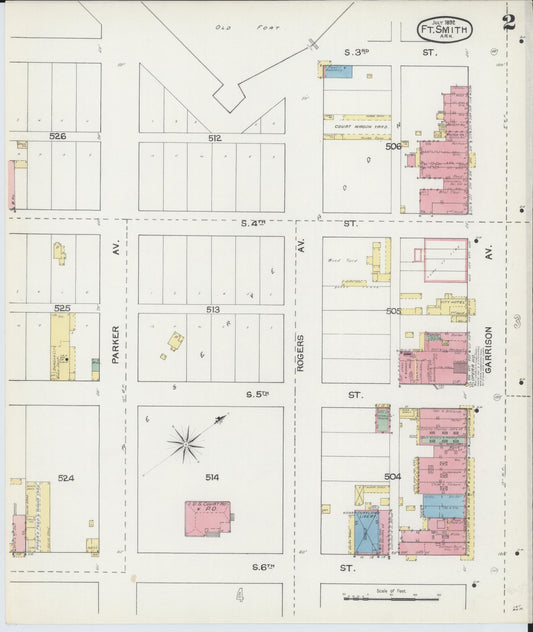 Sanborn Fire Insurance Map from Fort Smith, Sebastian County, Arkansas (1892), Sheet #0002 - Historic Sanborn Fire Insurance Map Print, vintage old map wall art, antique decor, genealogy gift, Arkansas Arkansas map