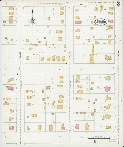 Sanborn Fire Insurance Map from Longmont, Boulder County, Colorado (1906), Sheet #0003 - Complete Map Set gallery image, historic Sanborn map, vintage wall art, Colorado Colorado