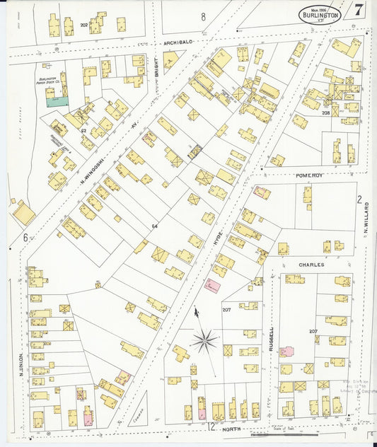 Sanborn Fire Insurance Map from Burlington, Chittenden County, Vermont (1906), Sheet #0007 - Historic Sanborn Fire Insurance Map Print, vintage old map wall art, antique decor, genealogy gift, Vermont Vermont map