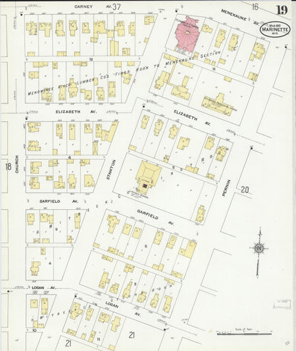 Sanborn Fire Insurance Map from Marinette, Marinette County, Wisconsin (1910), Sheet #0019 - Complete Map Set gallery image, historic Sanborn map, vintage wall art, Wisconsin Wisconsin