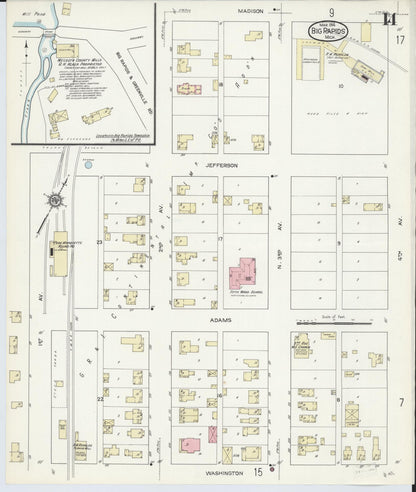 Sanborn Fire Insurance Map from Big Rapids, Mecosta County, Michigan (1914), Sheet #0014 - Complete Map Set gallery image, historic Sanborn map, vintage wall art, Michigan Michigan