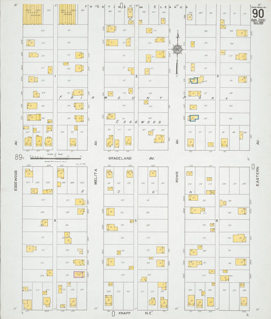 Sanborn Fire Insurance Map from Grand Rapids, Kent County, Michigan (1923), Sheet #0090 - Historic Sanborn Fire Insurance Map Print, vintage old map wall art, antique decor, genealogy gift, Michigan Michigan map