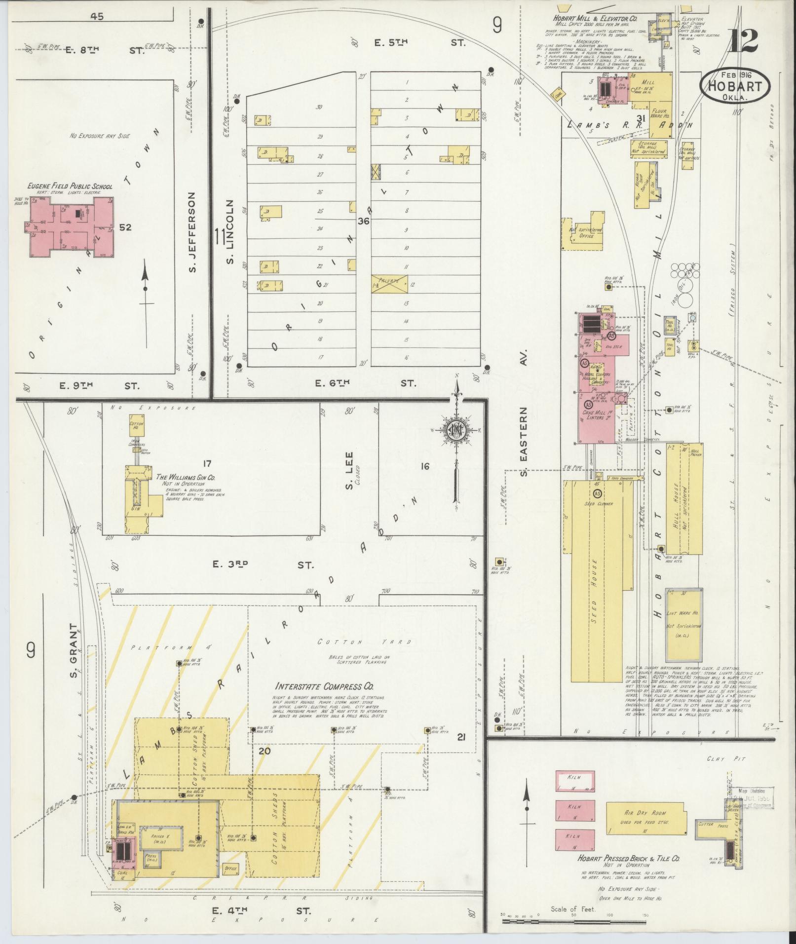 Sanborn Fire Insurance Map from Hobart, Kiowa County, Oklahoma (1916), Sheet #0012 - Complete Map Set gallery image, historic Sanborn map, vintage wall art, Oklahoma Oklahoma