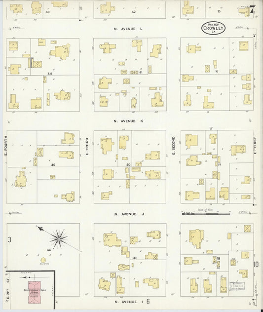 Sanborn Fire Insurance Map from Crowley, Acadia Parish, Louisiana (1909), Sheet #0007 - Historic Sanborn Fire Insurance Map Print, vintage old map wall art, antique decor, genealogy gift, Louisiana Louisiana map