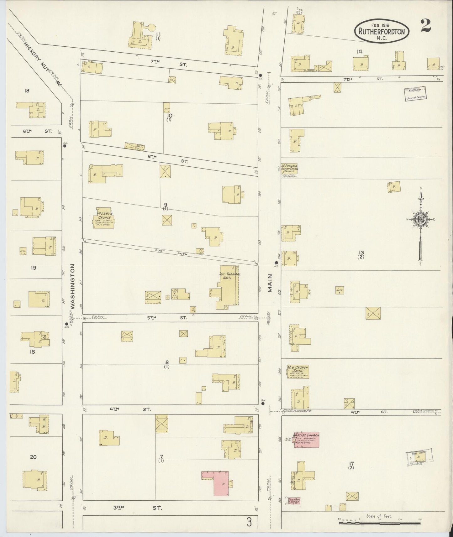 Sanborn Fire Insurance Map from Rutherfordton, Rutherford County, North Carolina (1916), Sheet #0002 - Complete Map Set gallery image, historic Sanborn map, vintage wall art, North Carolina North Carolina