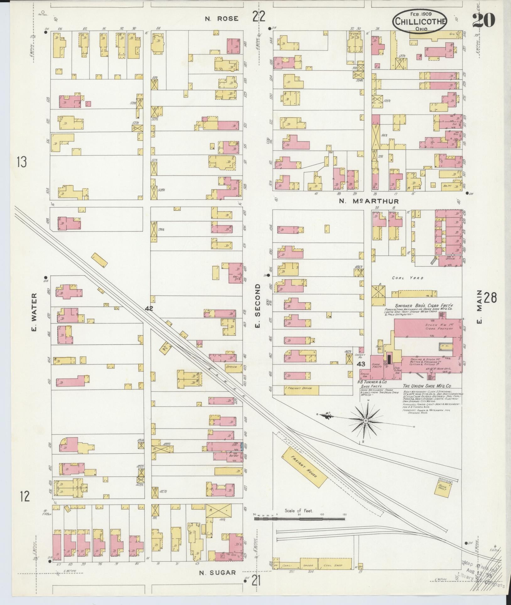 Sanborn Fire Insurance Map from Chillicothe, Ross County, Ohio (1909), Sheet #0020 - Complete Map Set gallery image, historic Sanborn map, vintage wall art, Ohio Ohio
