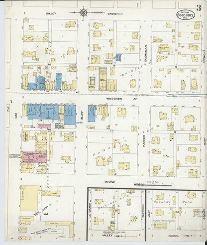 Sanborn Fire Insurance Map from Boscobel, Grant County, Wisconsin (1912), Sheet #0003 - Historic Sanborn Fire Insurance Map Print, vintage old map wall art, antique decor, genealogy gift, Wisconsin Wisconsin map