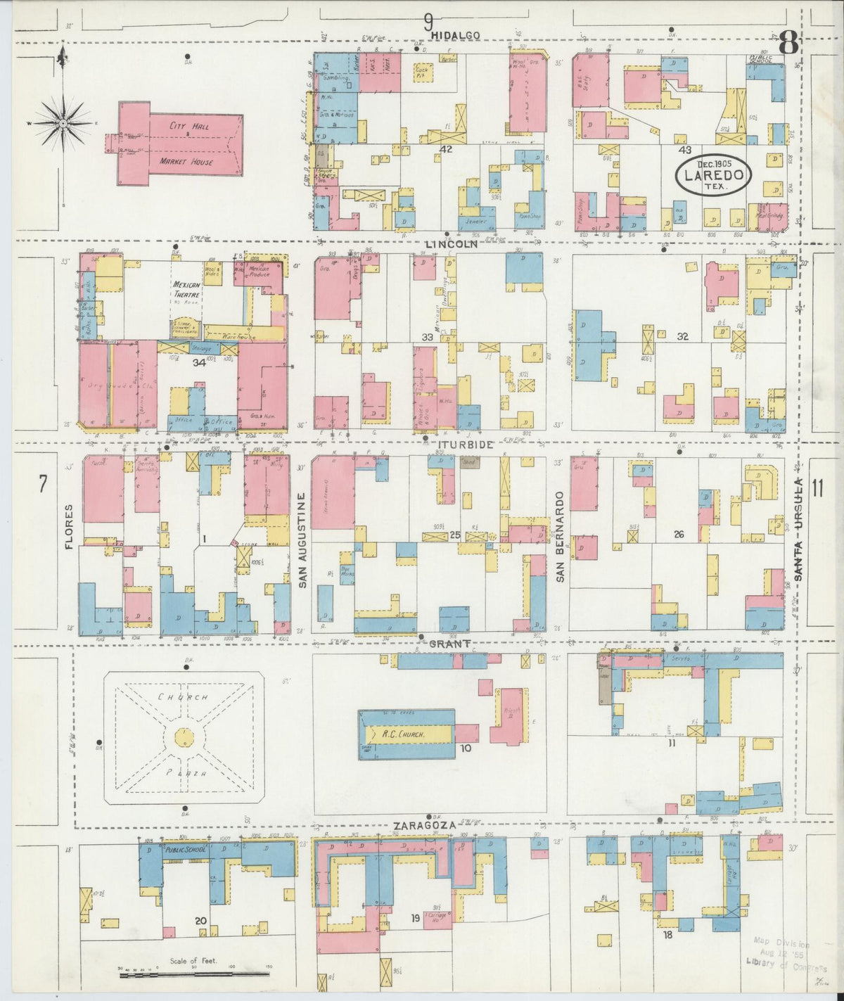 Sanborn Fire Insurance Map from Laredo, Webb County, Texas (1905), Sheet #0008 - Complete Map Set gallery image, historic Sanborn map, vintage wall art, Texas Texas
