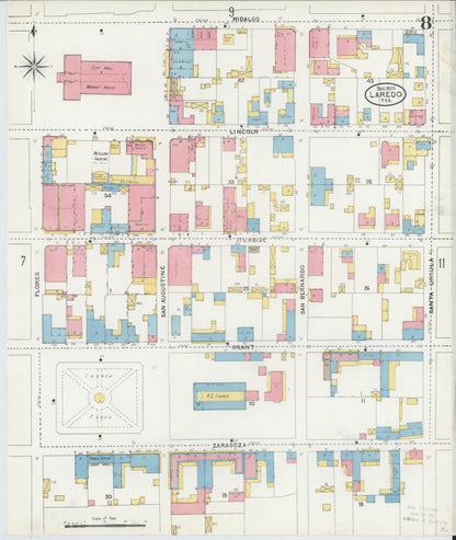 Sanborn Fire Insurance Map from Laredo, Webb County, Texas (1905), Sheet #0008 - Complete Map Set gallery image, historic Sanborn map, vintage wall art, Texas Texas