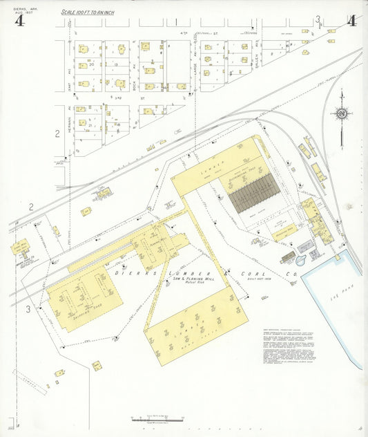 Sanborn Fire Insurance Map from Dierks, Howard County, Arkansas (1937), Sheet #0004 - Historic Sanborn Fire Insurance Map Print, vintage old map wall art, antique decor, genealogy gift, Arkansas Arkansas map