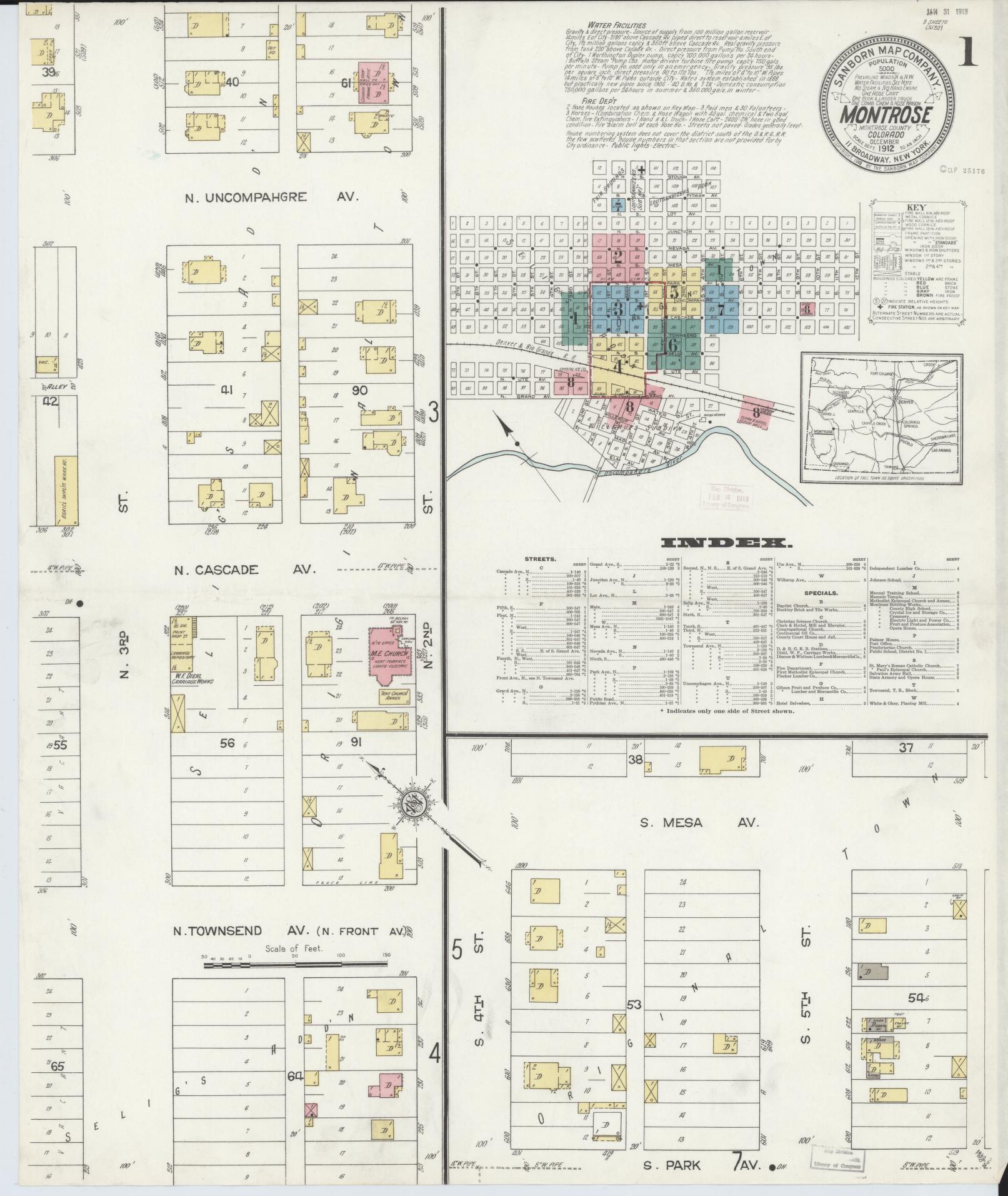 Sanborn Fire Insurance Map from Montrose, Montrose County, Colorado (1912), Sheet #0001 - Complete Map Set gallery image, historic Sanborn map, vintage wall art, Colorado Colorado