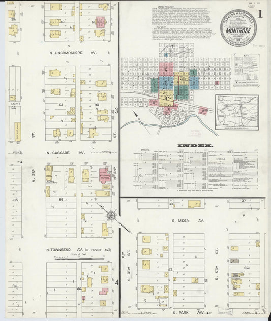 Sanborn Fire Insurance Map from Montrose, Montrose County, Colorado (1912), Sheet #0001 - Complete Map Set gallery image, historic Sanborn map, vintage wall art, Colorado Colorado