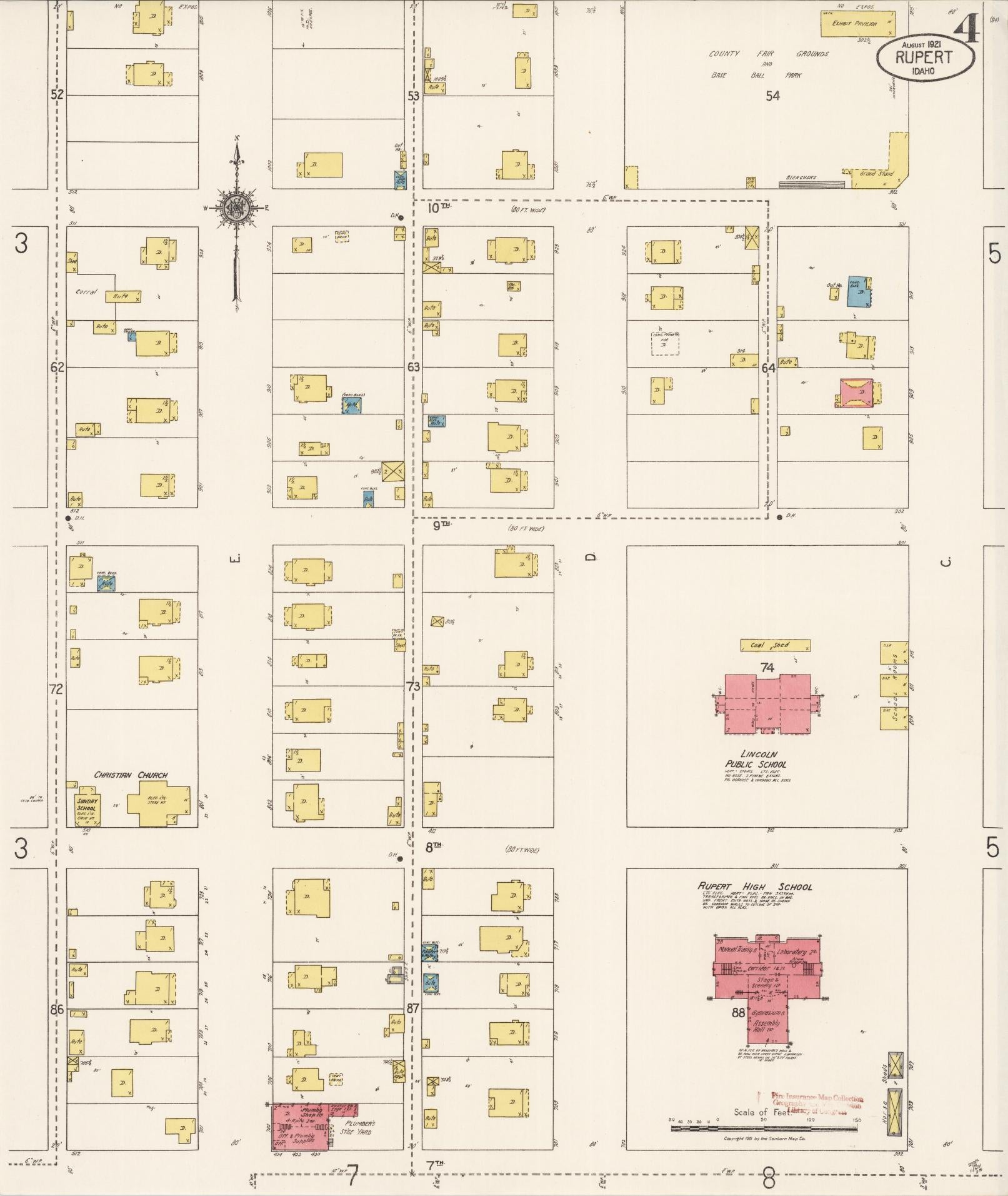 Sanborn Fire Insurance Map from Rupert, Minidoka County, Idaho (1921), Sheet #0004 - Complete Map Set gallery image, historic Sanborn map, vintage wall art, Idaho Idaho