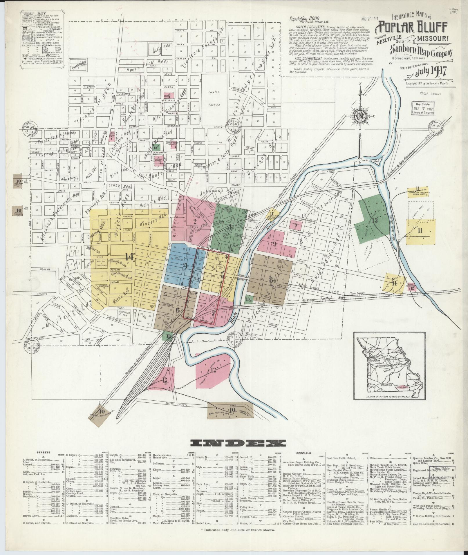 Sanborn Fire Insurance Map from Poplar Bluff, Butler County, Missouri. (1917) – Historic Sanborn Fire Insurance Map Print