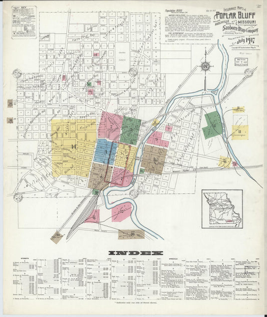 Sanborn Fire Insurance Map from Poplar Bluff, Butler County, Missouri. (1917) – Historic Sanborn Fire Insurance Map Print