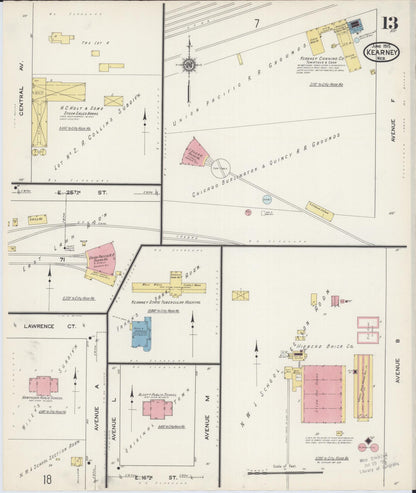 Sanborn Fire Insurance Map from Kearney, Buffalo County, Nebraska (1915), Sheet #0013 - Complete Map Set gallery image, historic Sanborn map, vintage wall art, Nebraska Nebraska