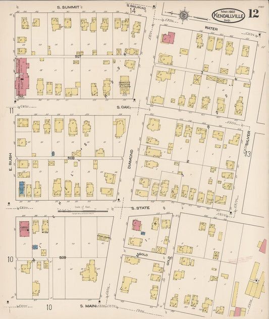 Sanborn Fire Insurance Map from Kendallville, Noble County, Indiana (1922), Sheet #0012 - Historic Sanborn Fire Insurance Map Print, vintage old map wall art, antique decor, genealogy gift, Indiana Indiana map