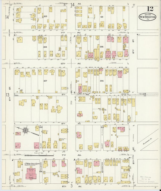 Sanborn Fire Insurance Map from New Brighton, Beaver County, Pennsylvania (1913), Sheet #0012 - Historic Sanborn Fire Insurance Map Print, vintage old map wall art, antique decor, genealogy gift, Pennsylvania Pennsylvania map