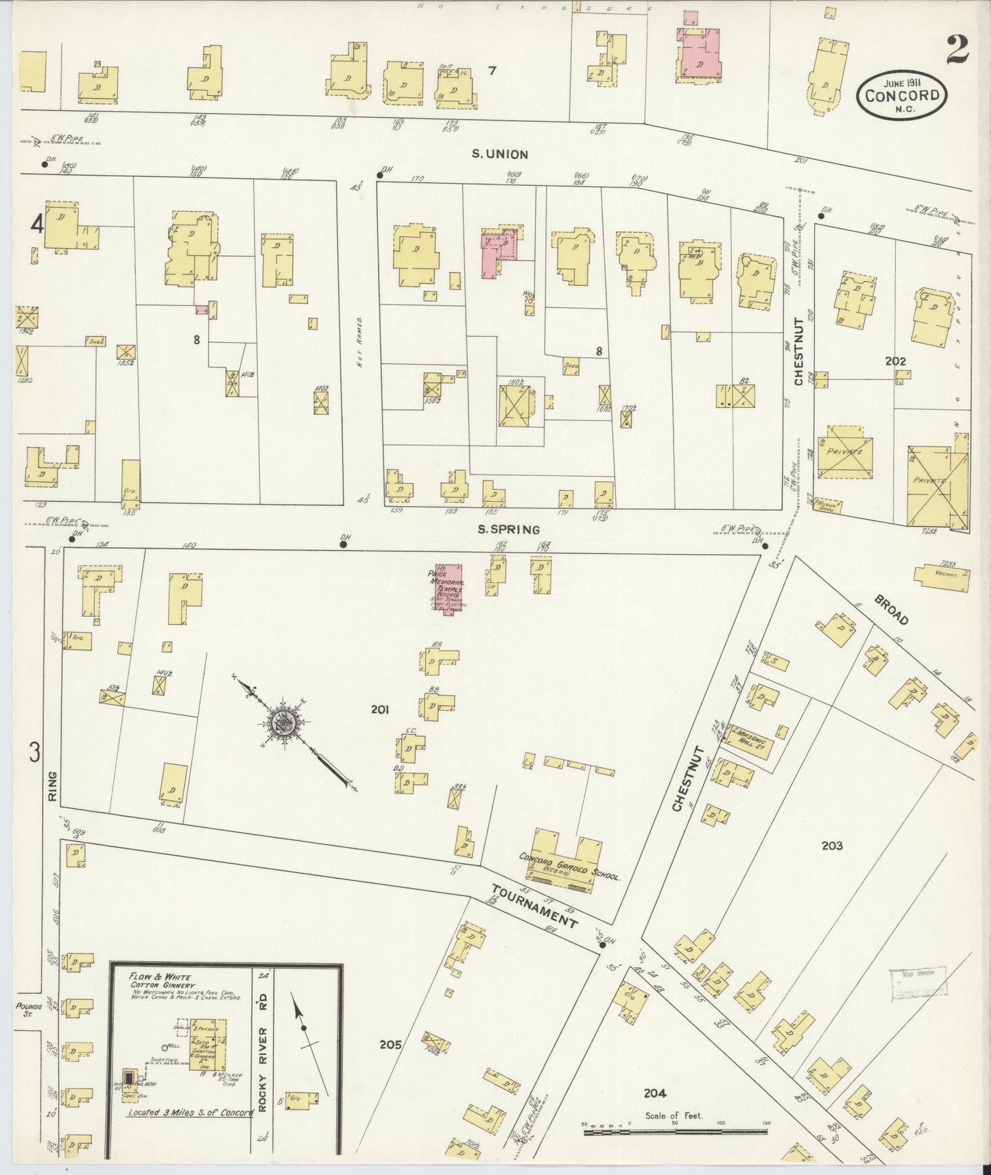 Sanborn Fire Insurance Map from Concord, Cabarrus County, North Carolina (1911), Sheet #0002 - Historic Sanborn Fire Insurance Map Print, vintage old map wall art, antique decor, genealogy gift, North Carolina North Carolina map