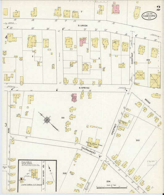 Sanborn Fire Insurance Map from Concord, Cabarrus County, North Carolina (1911), Sheet #0002 - Historic Sanborn Fire Insurance Map Print, vintage old map wall art, antique decor, genealogy gift, North Carolina North Carolina map