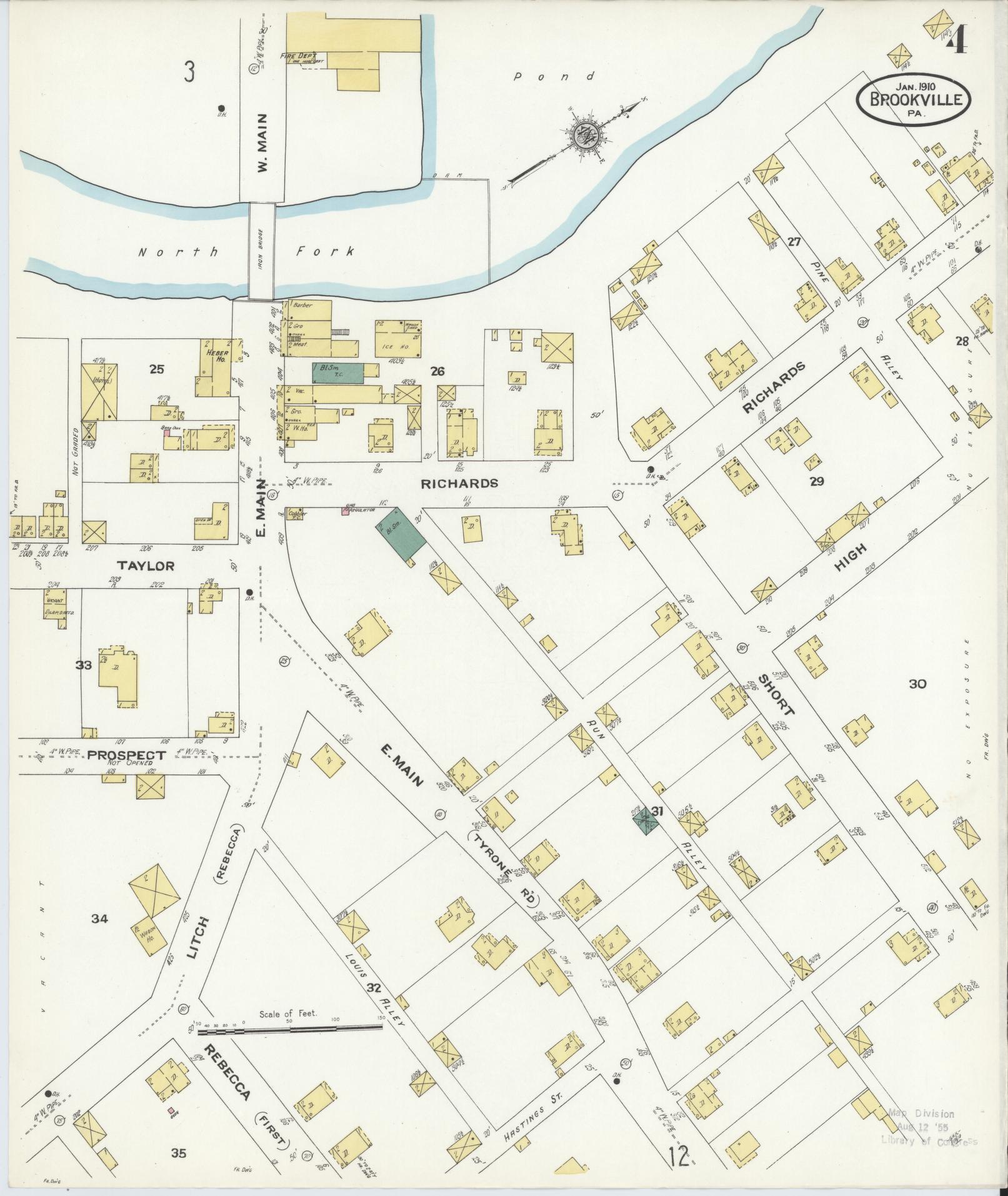 Sanborn Fire Insurance Map from Brookville, Jefferson County, Pennsylvania (1910), Sheet #0004 - Historic Sanborn Fire Insurance Map Print, vintage old map wall art, antique decor, genealogy gift, Pennsylvania Pennsylvania map