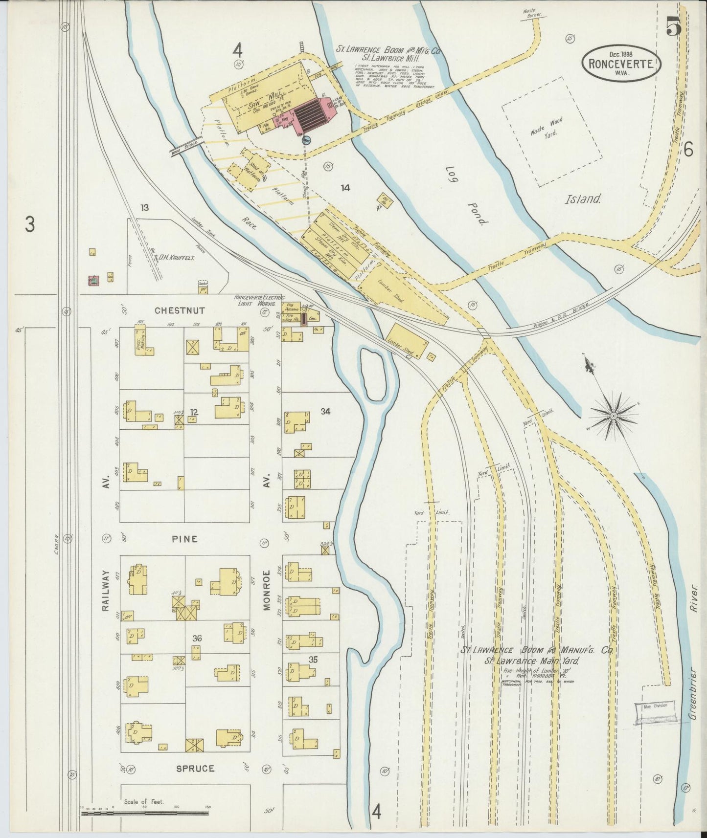 Sanborn Fire Insurance Map from Ronceverte, Greenbrier County, West Virginia (1898), Sheet #0005 - Complete Map Set gallery image, historic Sanborn map, vintage wall art, West Virginia West Virginia
