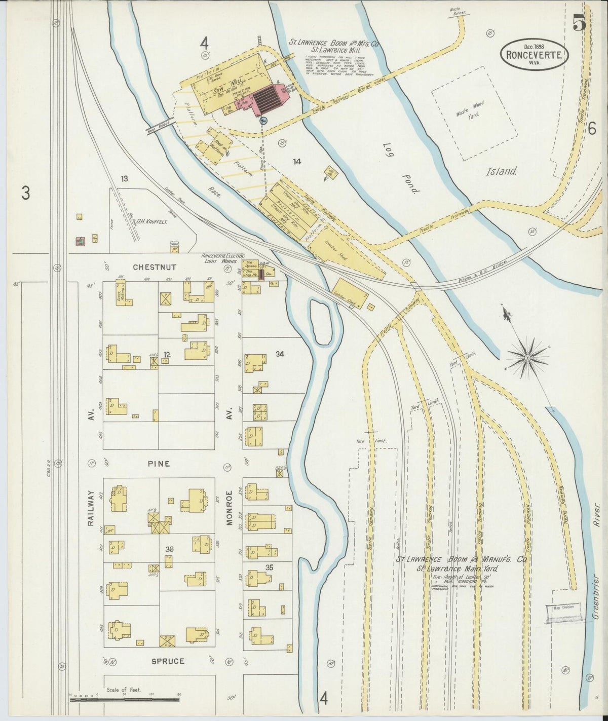 Sanborn Fire Insurance Map from Ronceverte, Greenbrier County, West Virginia (1898), Sheet #0005 - Complete Map Set gallery image, historic Sanborn map, vintage wall art, West Virginia West Virginia