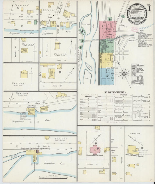 Sanborn Fire Insurance Map from Susquehanna, Susquehanna County, Pennsylvania (1897), Sheet #0001 - Historic Sanborn Fire Insurance Map Print, vintage old map wall art, antique decor, genealogy gift, Pennsylvania Pennsylvania map