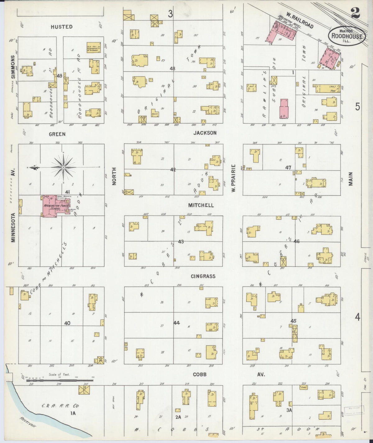 Sanborn Fire Insurance Map from Roodhouse, Greene County, Illinois (1900), Sheet #0002 - Complete Map Set gallery image, historic Sanborn map, vintage wall art, Illinois Illinois