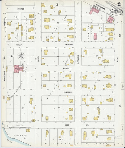 Sanborn Fire Insurance Map from Roodhouse, Greene County, Illinois (1900), Sheet #0002 - Complete Map Set gallery image, historic Sanborn map, vintage wall art, Illinois Illinois