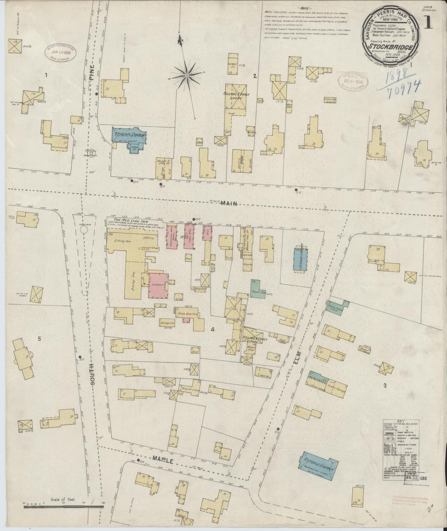 Sanborn Fire Insurance Map from Stockbridge, Berkshire County, Massachusetts (1898), Sheet #0001 - Complete Map Set gallery image, historic Sanborn map, vintage wall art, Massachusetts Massachusetts