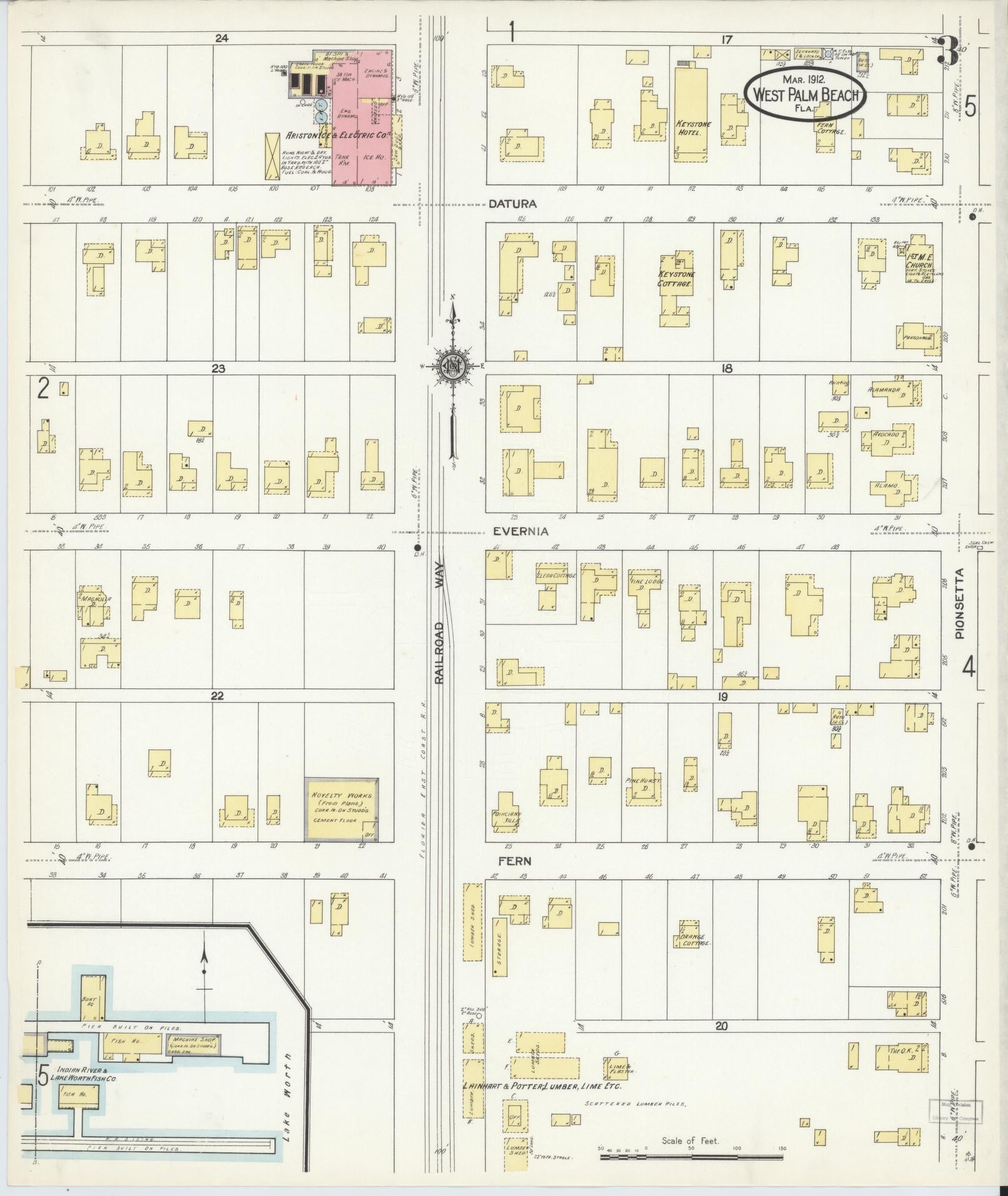Sanborn Fire Insurance Map from West Palm Beach, Dade County, Florida (1912), Sheet #0003 - Historic Sanborn Fire Insurance Map Print, vintage old map wall art, antique decor, genealogy gift, Florida Florida map